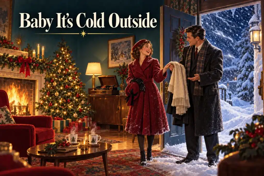 Baby It’s Cold Outside – par griner ved døren under vinterstormen