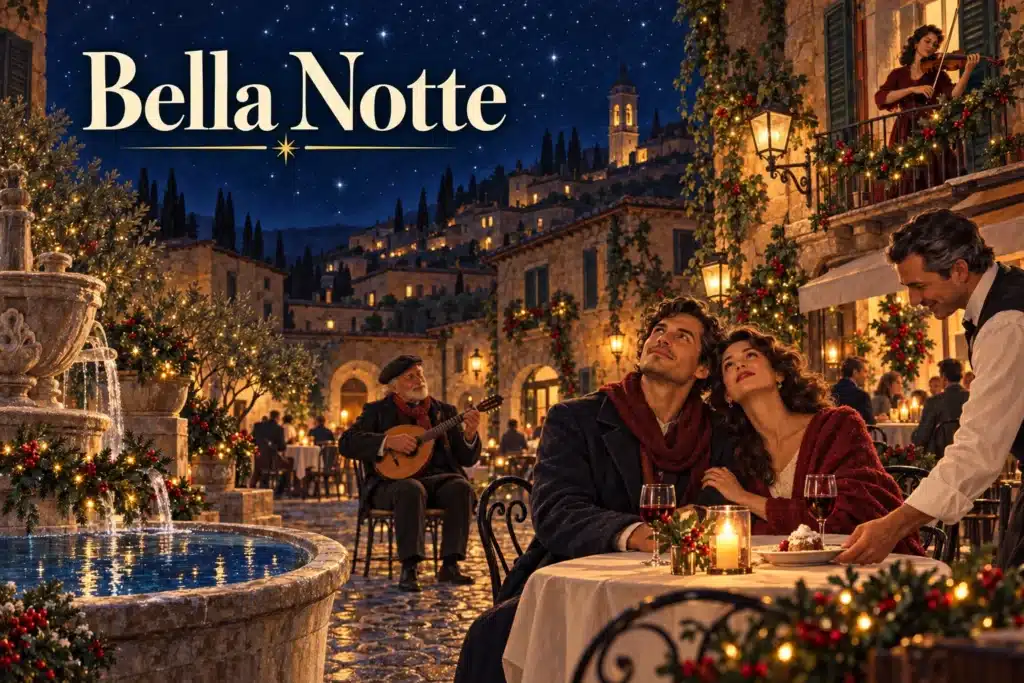 Bella Notte – forelsket par nyder stjerner og musik på italiensk piazza