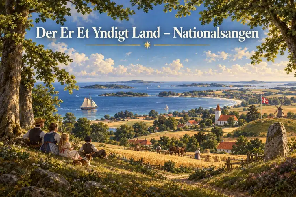 Der Er Et Yndigt Land – dansk kystlandskab med bøge og Dannebrog
