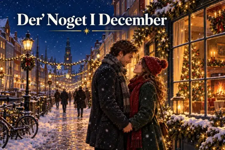 Der’ Noget I December – forelsket par på snedækket julegade