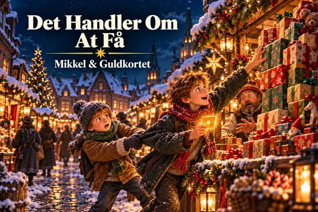 Det Handler Om At Få – dreng rækker efter julegaver med et magisk guldkort