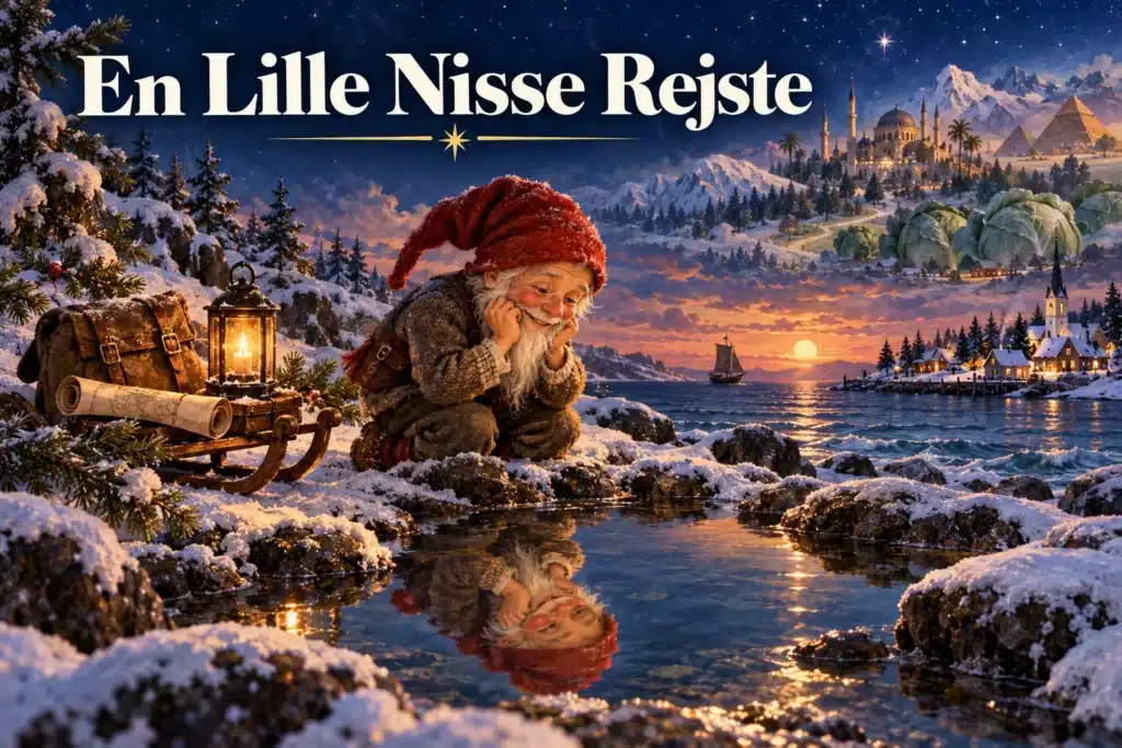 En Lille Nisse Rejste – nisse opdager sit spejlbillede ved vinterhavet