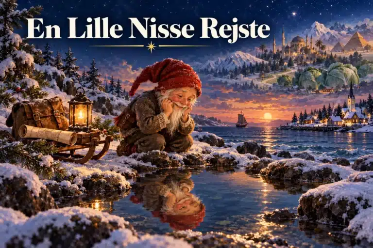 En Lille Nisse Rejste – nisse opdager sit spejlbillede ved vinterhavet