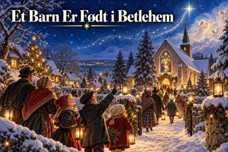 Et Barn Er Født i Betlehem – familier går mod julekirken under stjerner