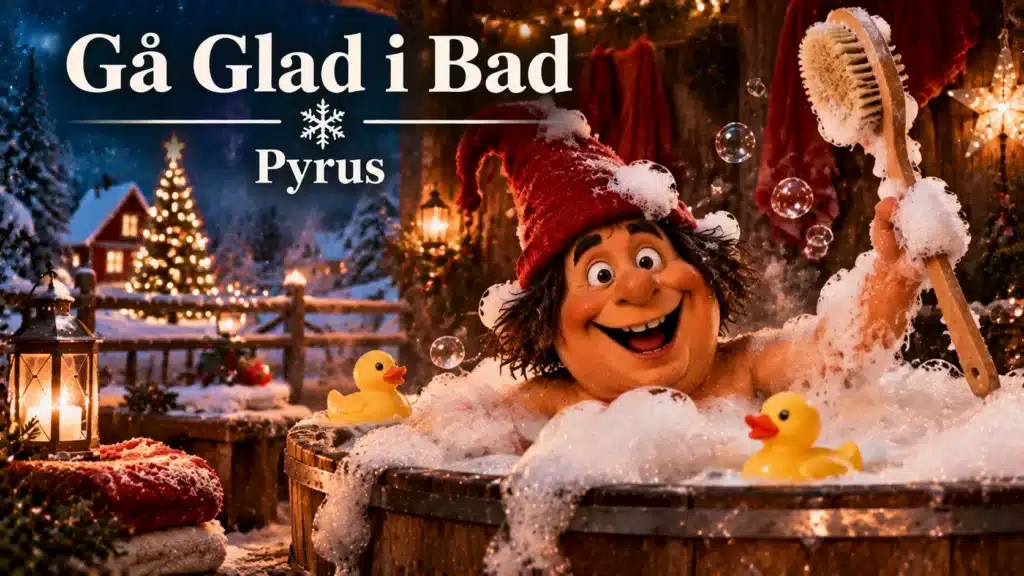 Pyrus nyder et sjovt julebad med sæbebobler og varm vinterstemning