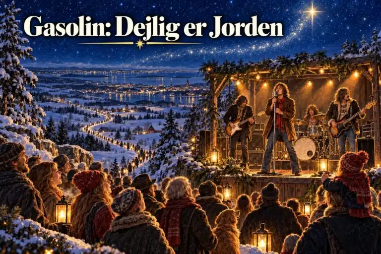 Gasolin: Dejlig er Jorden – rockband spiller under stjerner i sneklædt landskab