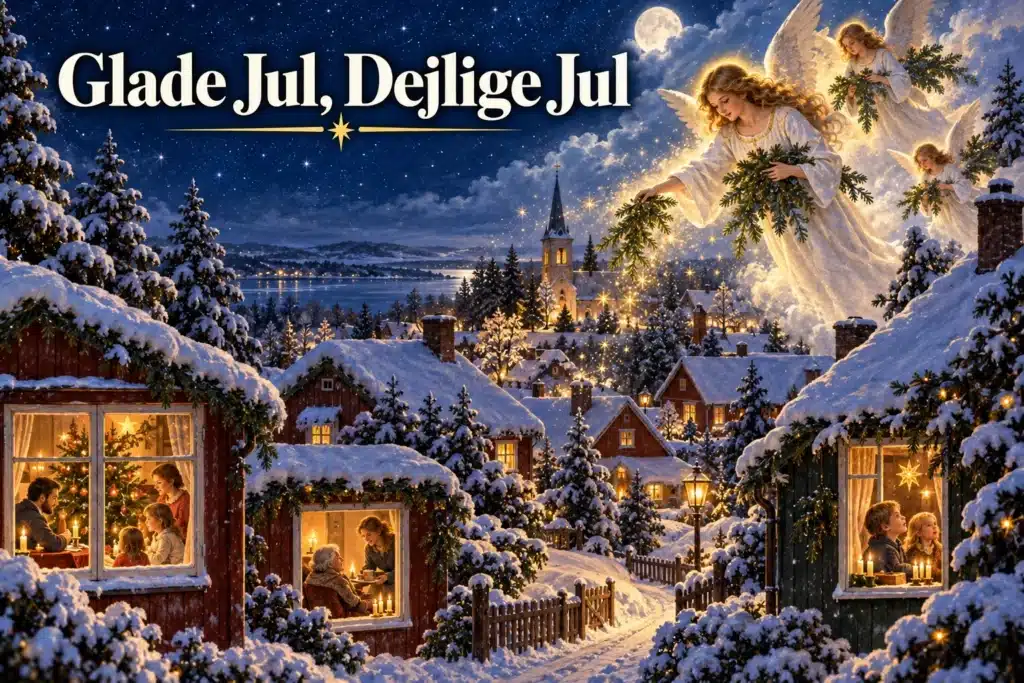 Glade Jul, Dejlige Jul – engle bringer julefred til sneklædt landsby
