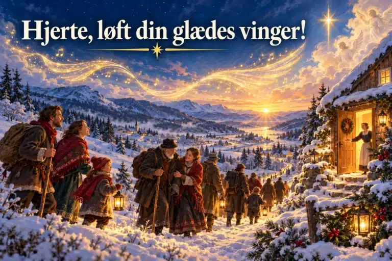 Hjerte, løft din glædes vinger! – julevandrere følger englesang mod varmt lys
