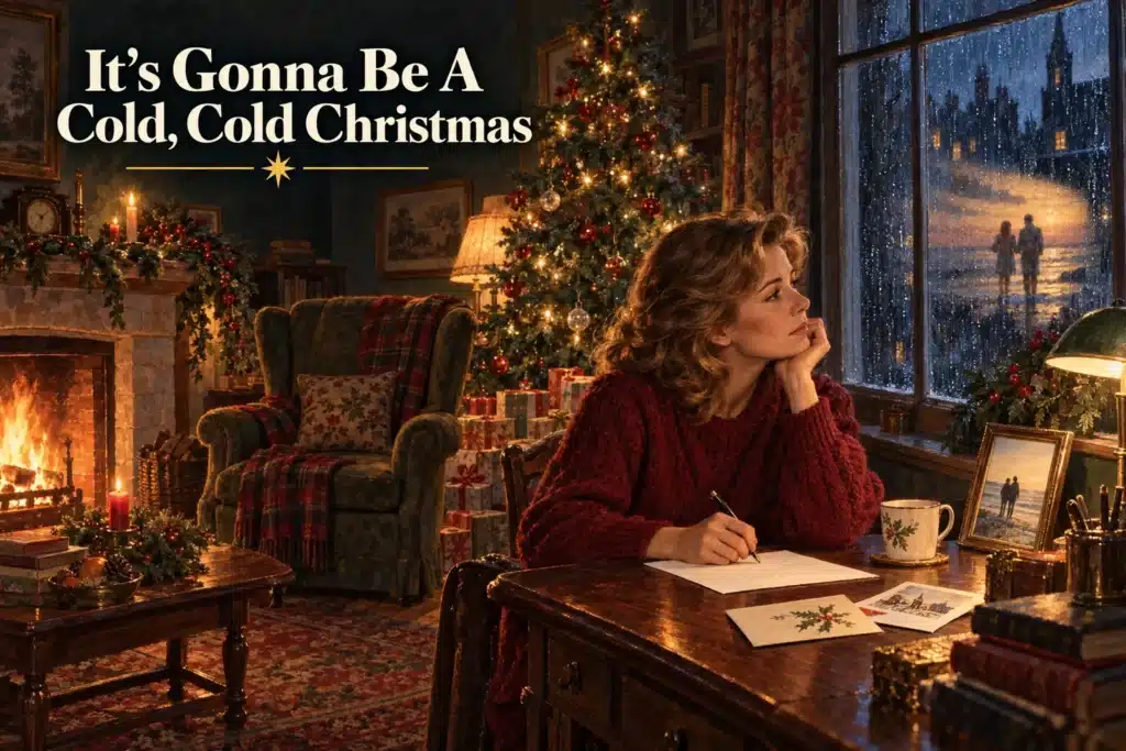 It’s Gonna Be A Cold, Cold Christmas – kvinde skriver julebrev ved pejsen