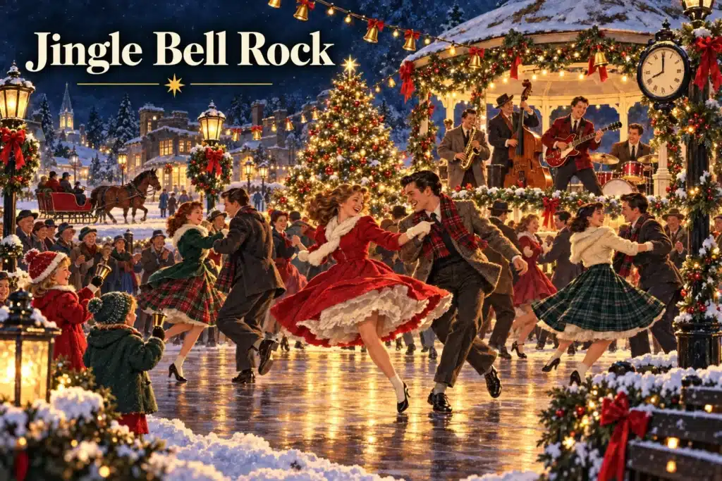 Jingle Bell Rock – par danser rock’n’roll på en julepyntet vinterplads