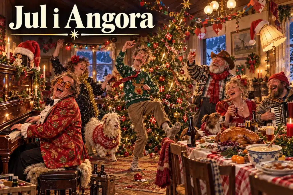 Jul i Angora – excentriske venner fejrer kaotisk jul med klaver og juleand