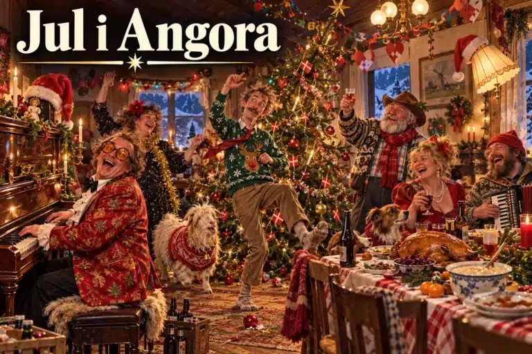 Jul i Angora – excentriske venner fejrer kaotisk jul med klaver og juleand