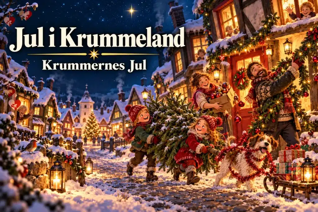 Jul i Krummeland – familie skaber hyggeligt julekaos i en sneklædt landsby