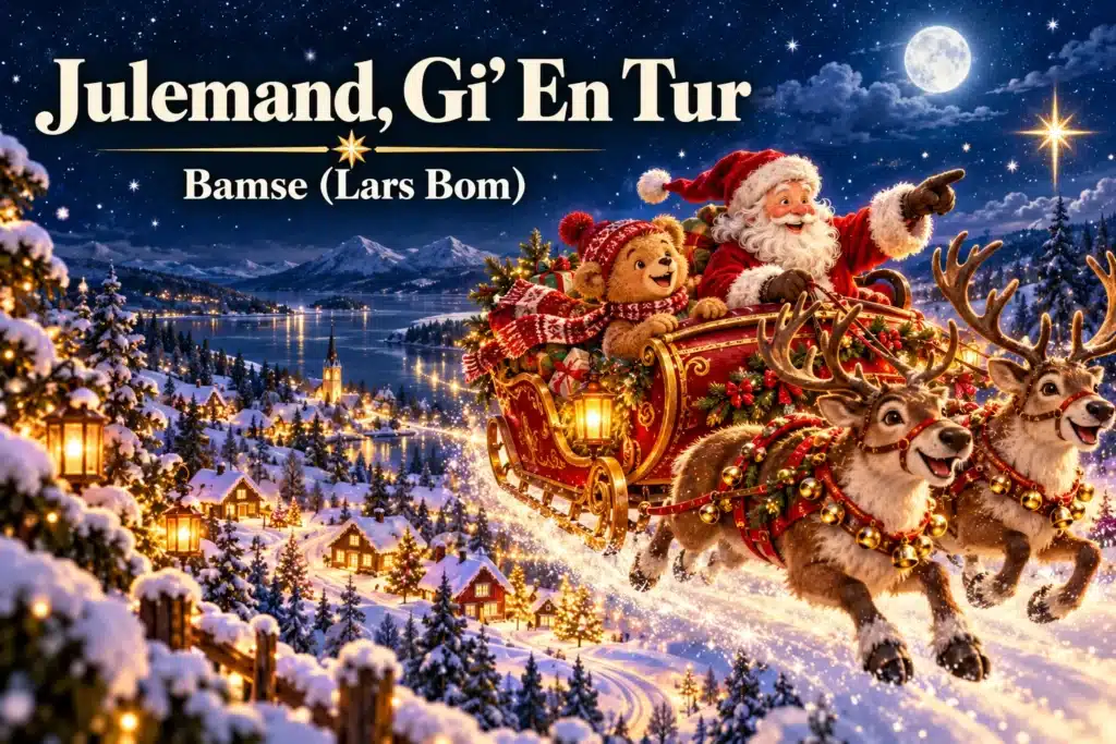 Julemand, Gi’ En Tur – glad bamse flyver gennem sneen i julemandens kane