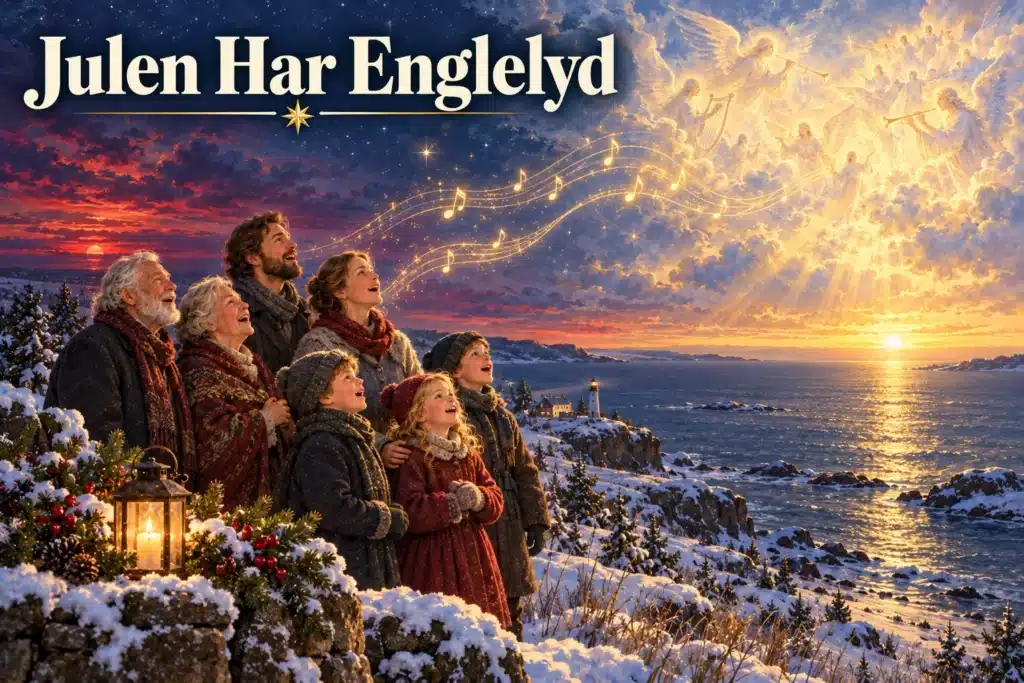 Julen Har Englelyd – familie synger ved vinterkyst under lysende englekor