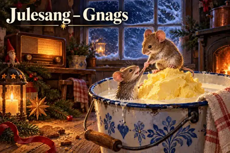 Julesang – Gnags – to mus redder sig fra mælkespand ved at skabe smør