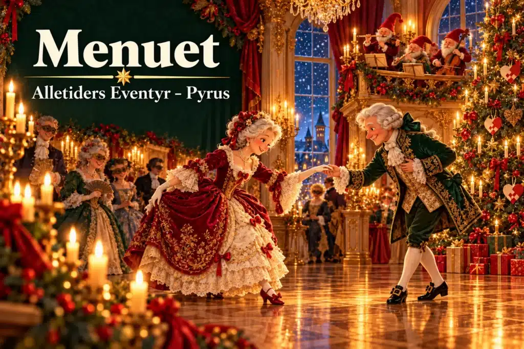 Menuet – elegant par danser ved julebal i et lysende eventyrslot