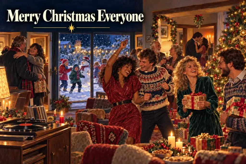 Merry Christmas Everyone – venner danser og udveksler gaver til julefest