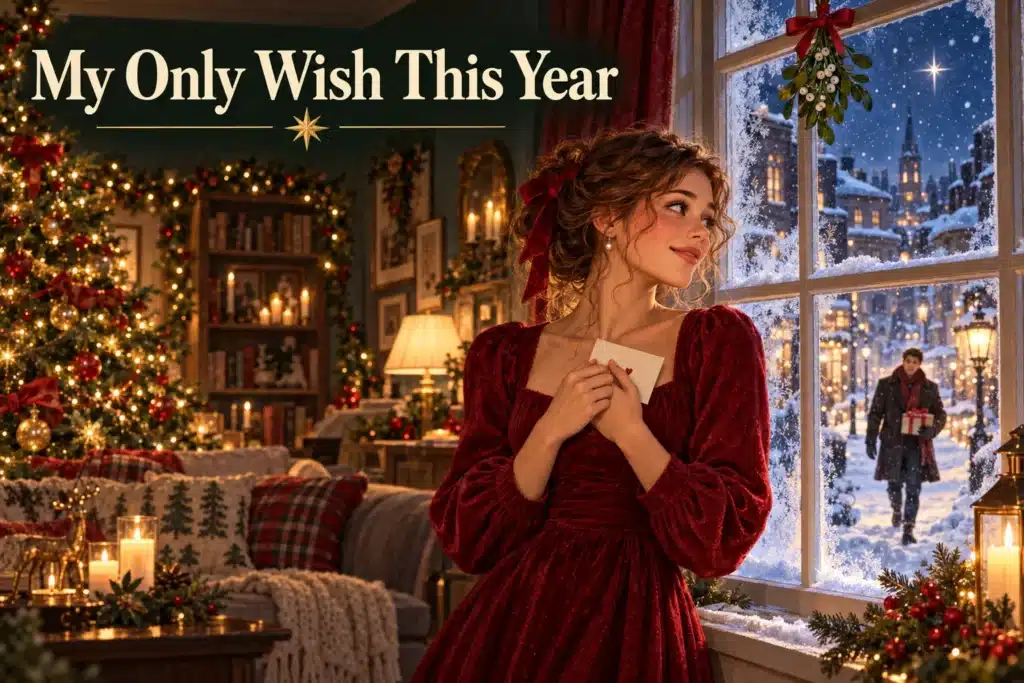 My Only Wish This Year – kvinde venter håbefuldt ved et sneklædt julevindue
