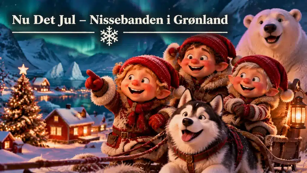 Nisser fejrer jul i Grønland med nordlys, sne, slædehunde og julelys