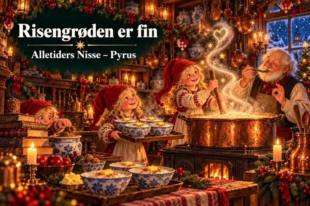 Risengrøden er fin – nisser tilbereder julegrød med smør og kanel