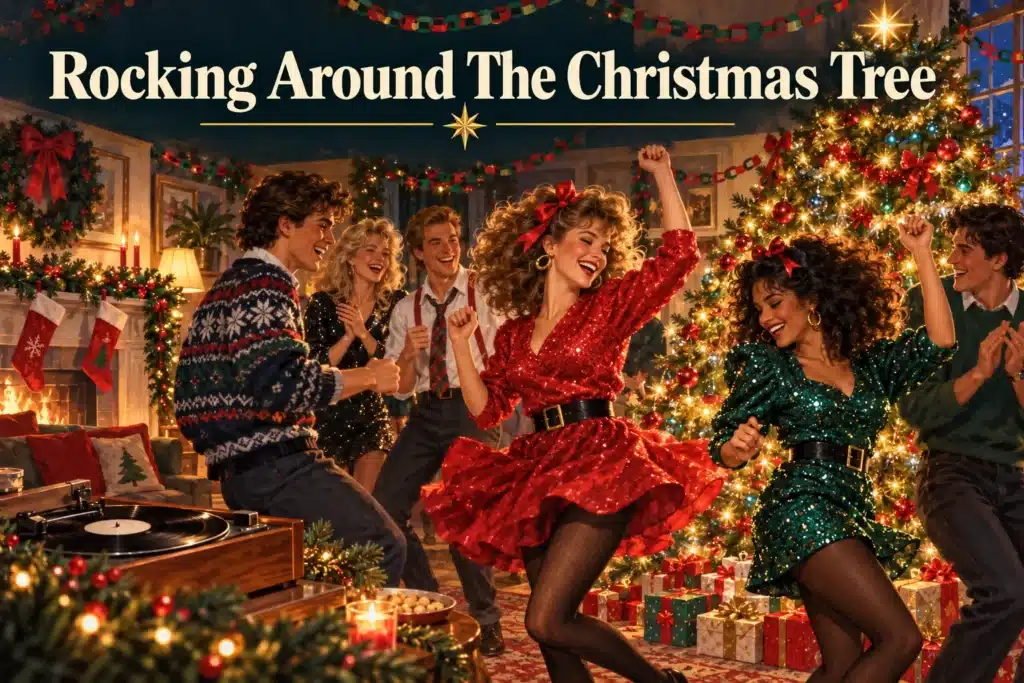 Rocking Around The Christmas Tree – venner danser festligt omkring juletræet