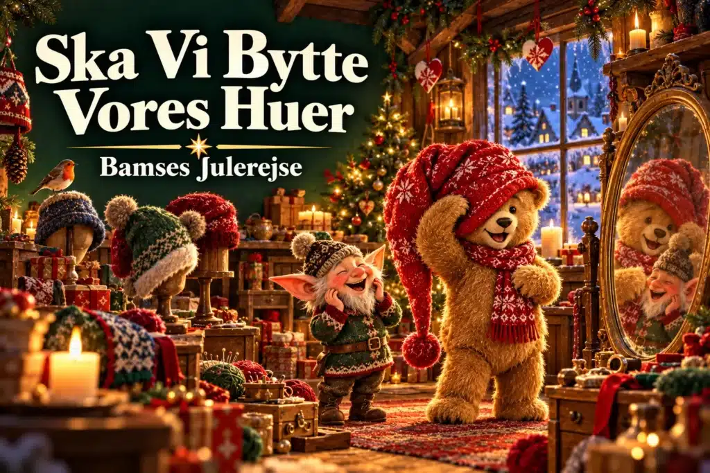 Ska Vi Bytte Vores Huer – bamse og nisse griner af deres byttede julehuer