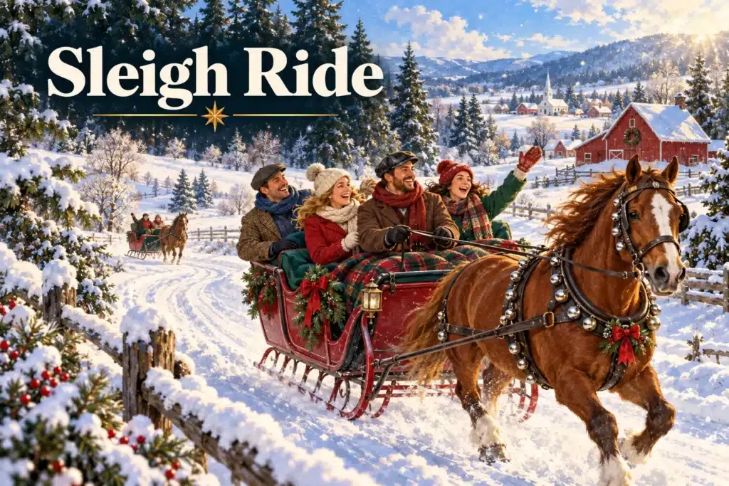 Sleigh Ride – venner nyder en festlig kanetur gennem snelandskabet