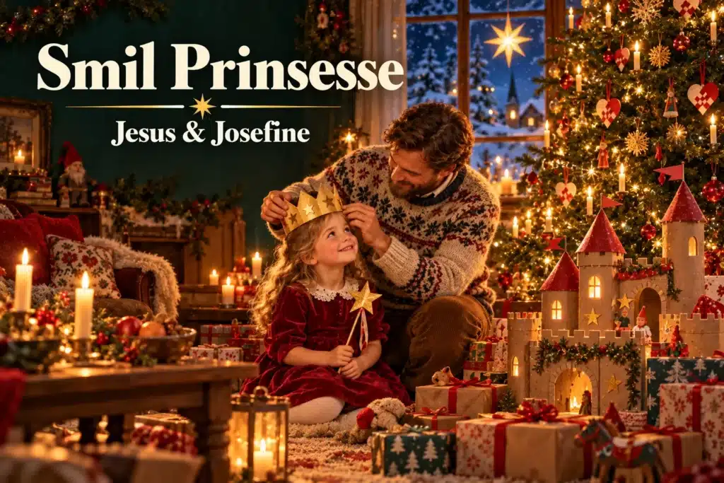 Smil Prinsesse – far sætter en gylden krone på sin datter ved juletræet