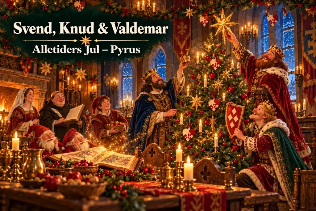 Svend, Knud & Valdemar – tre konger pynter juletræ i middelalderlig borg