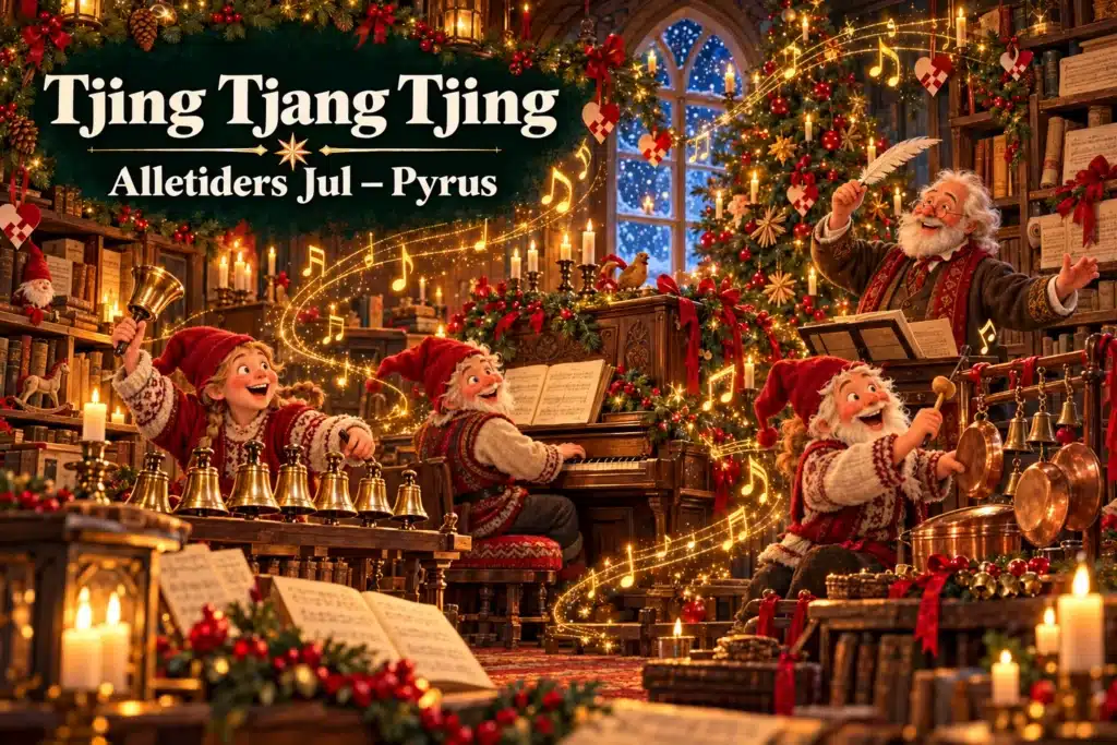 Tjing Tjang Tjing – nisser spiller julemusik med klokker, klaver og kobbergryder