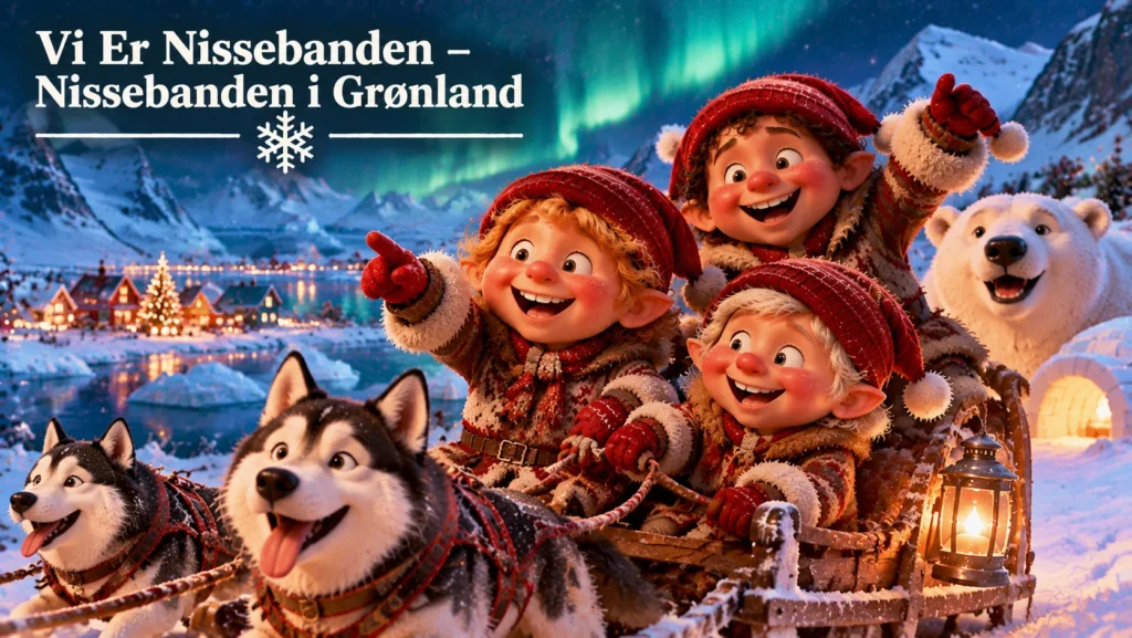 Nisser fra Nissebanden fejrer jul i Grønland med nordlys, slædehunde og sneklædte bjerge