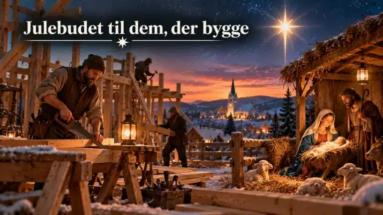 Julebudet når arbejdende håndværkere ved Jesusbarnets krybbe i sneen